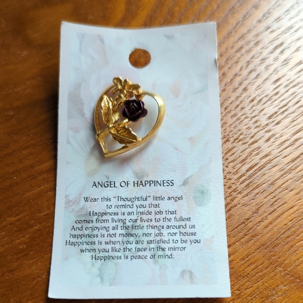 Gold and Brown Heart Brooch